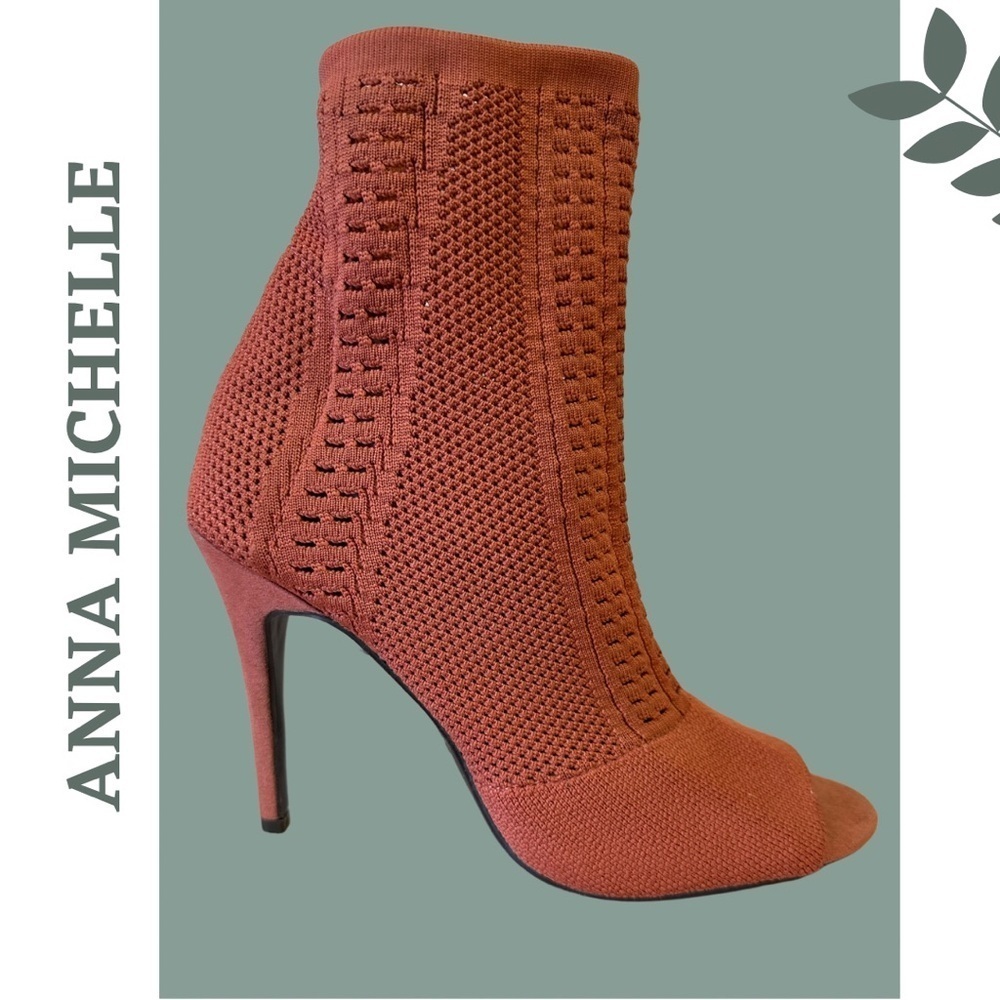 🛍️3/$40 Anna Michelle Royals Burnt Orange Open Toe Stretch Heeled Ankle Boot 8.5